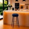 Doe Buck Tufted Counter Height Bar Stool in Blue Colour with Gold Footrest