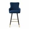 Doe Buck Nolen Upholstered Bar Stool in Blue Colour with Gold Tip Legs
