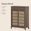 Fujiwara 20 Pair Solid Wood and Cane Shoe Cabinet With Drawer In Danish Walnut Finish