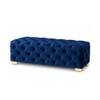 Doe Buck Velvet Tufted Bench in Blue Colour with Gold Base