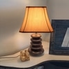 Devansh Off-White Rectangular Cotton Table Lamp With Wood Pebble Lamp (12X8X16.5) Inches