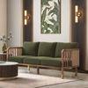 Taran 3 Seater Wooden Sofa in Deep Olive Velvet Colour