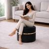 Doe Buck Gracy Velvet Round Ottoman in Black Colour with Gold Band