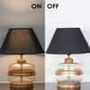 VARELLO Clear Glass Table Lamp with Gold Accent and Wood Base Black Shade