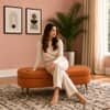 Doe Buck Luxury Boucle Storage Bench in Rust Colour with Gold Tipped Legs