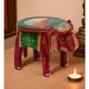 Desert Art Wooden Handpainted Red Elephant Stool 8 Inch