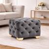 Doe Buck Damira Upholstered Velvet Tufted Ottoman in Grey Colour with Gold Base