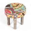Asteria Solid Wood 2 Seater Bench Set With 2 Stools In Multi Colour Israel Print Kantha Fabric