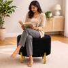 Doe Buck Premium Boucle Round Ottoman in Matte Black Colour with Polished Gold Legs