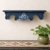 GrayBlue Colour Solid Wood Handcarved Shila Floating Wall Shelf with block printing by DisooFashions