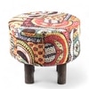 Collio Solid Wood Pouffee in Multicolour Patch Kantha Fabric