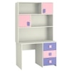 Flora Kids Study Desk cum Bookshelf with Shuttered Cabinets Open Shelves and Drawers in English Pink Persian Lilac Colour