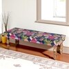 Cairo Sheesham Wood Mid Century 3 Seater Bench In Fruit Print Blue Kantha