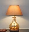 AYANA Brown Wood and Amber Glass Table Lamp with Beige Cotton Shade