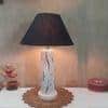 Adams White Handmade Distress wooden Table lamp in Vase design in Rustic Bark finish with Black fabric shade