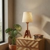 Troika Wooden Table Lamp with Brown Base and Premium White Fabric Lampshade