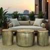 Majestic Round Metal Coffee Table with 2 Stools in Gold Finish Set of 3