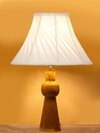 Devansh Off-White Cotton Vintage Cross Pleated Lamp With Wood Base (12X19.25)