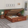 Madhavi Solid Wood Queen  Size Upholstered Bed With Hydraulic Storage (Honey Oak Finish)