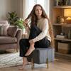 Doe Buck Adirondack Channel Tufted Velvet Ottoman Stool in Grey Colour with Gold Legs