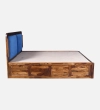 Lotus Solid Wood Queen  Size Upholstered Bed With Box Storage (Provincial Teak Finish)