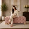Doe Buck Velvet Tufted Bench in Pink Colour with Gold Base