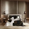 Stoa Paris Super King 5PC Satin Bedding Set  5PC Deep Black-Ivory White Gold