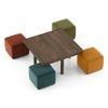 Tetra Square Solid Wood Coffee Table With Seats In Danish Walnut Finish In Multicolour Fabric