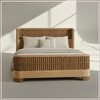 Heritage Cane Upholstered King Size Bed in Linen With Oak wood Frame