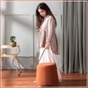 Hoist Collection Pouf With Faux Leather Strap in Tan Color