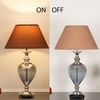 Hinton Blue Glass And Nickel Finish Metal Table Lamp With Beige Cotton Shade