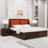 Lotus Solid Wood King  Size Upholstered Bed With Drawer Storage (Provincial Teak Finish)