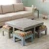 Blane Sheesham Wood Country Side Coffee Table Set With 4 Stools In Antique Multi-Colour Finish
