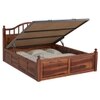 Syan Solid Wood Queen  Size Upholstered Bed With Hydraulic Storage (Honey Oak Finish)