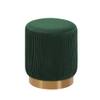 Doe Buck Damato Luxury Velvet Round Ottoman in Green Colour with Gold Base