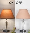 Viso Chrome Finish Metal And Clear Crystal Glass Table Lamp With Beige Cotton Shade