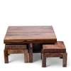 Blane Sheesham Wood 4 Seater Coffee Table Set In Teak Finish Brown Sparkle Velvet Cushion