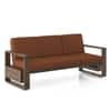 Moreno 3 Seater Solid Wood Sofa in Danish Walnut Finish and Terracotta Stripe Fabric
