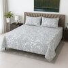 White Color Floral 400 TC Cotton Flat Super King Bed Size Bedsheet With 2 Pilllow Covers  Threads