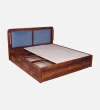 Lotus Solid Wood Queen  Size Upholstered Bed With Box Storage (Honey Oak Finish)