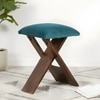 Dayton Sheesham Wood Accent Square Set of 2   Stools in Turquoise Sea Velvet Upholstery