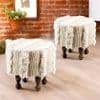 Louisville Acacia Wood Mid Century Round Set of 2 Pouf Stools in Beige Fabric