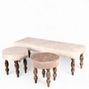 Cairo Sheesham Wood Accent 3+1+1 Seater Bench Set With 2 Stools In Beige Sparkle Velvet