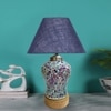 Devansh Conical  Blue Jute Shade  Lamp With  Wood & Mosaic Glass Base For Decoration /Office/Home/Gifting/Study For Decoration /Office/Home/Gifting/Study -(10X10X14.5) Inches -