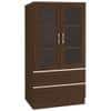 Paloma Large Crockery cum Bookshelf Cabinet with Toughened Glass Shutters and Drawers in Coffee Walnut Light Wood Colour