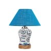 Devansh Conical Turquoise Jute Shade Lamp With Wood & Mosaic Glass Base For Decoration/Office/Home/Gifting/Study For Decoration/Office/Home/Gifting/Study -(10X10X14.5) Inches -A