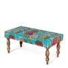 Bestone Solid Wood Bench In Floral Print Green Kantha Fabric
