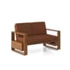 Moreno 2 Seater Solid Wood Sofa in Amber Walnut Finish and Terracotta Stripe Fabric