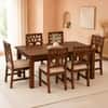 Globally Indian Aroha Solid Sheesham Wood 6 Seater Dining Table Set 6 Chairs Beige