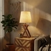 Catapult Brown Wooden Table Lamp with Black Fabric Lampshade